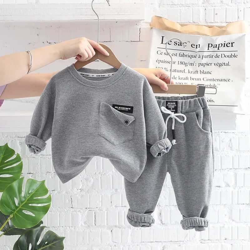 Clothing Sets 2023 Spring Autumn Children Clothes Baby Boys Cotton Solid Sweatshirt + Pants 2Pcs Set Toddler Fashion Costume Kids Tracksuits