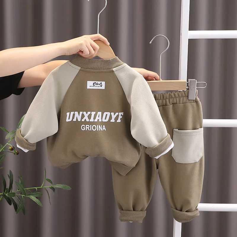 Clothing Sets 2023 New Baby Boys Clothing Set Spring Autumn Children Cotton Patchwork Tops Pants 2Pcs Outfits Kids Sportswear Casual Costume