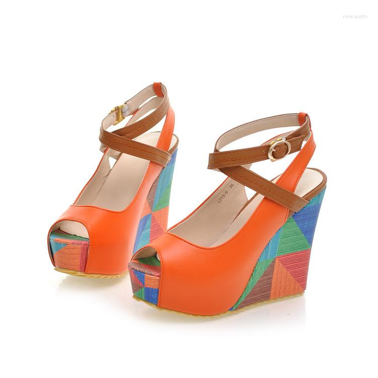Sandals Foreign Trade Women's Shoes Fish Mouth Wedge Waterproof Table Size Code Color Matching Pattern Cross-border E-commerce For Comfort