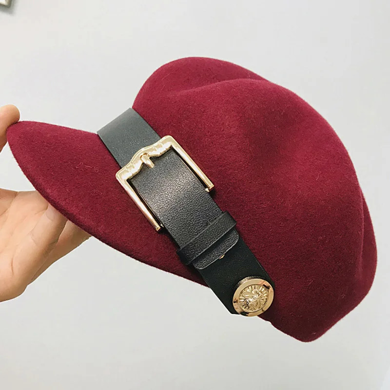 Fashion Women sboy Cap Wool Visor Beret Hat for Ladies Merino Wool Baker Boy Cap for Ladies Painter sy Cabbie Hat 240701