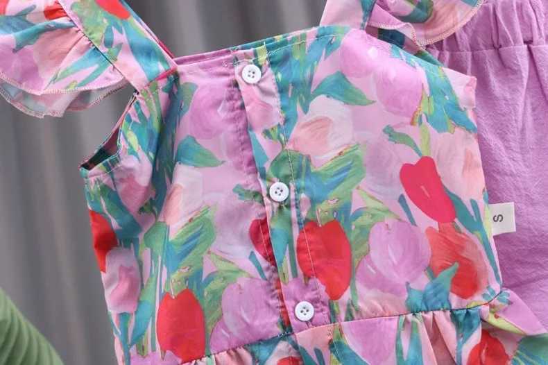 Clothing Sets Baby Girls Summer Children Clothes Fashionable Ruffle Sleeveless Tops Flower suspender Shorts 2pcs Outfit Set