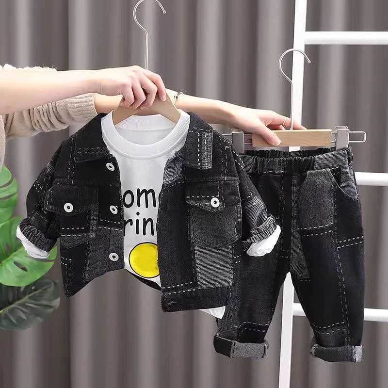Clothing Sets Boys Denim Suit Spring and autumn New Children Fashion Foreign Style Coat Boy Handsome Fried Street Suit Boys Three Piece Set
