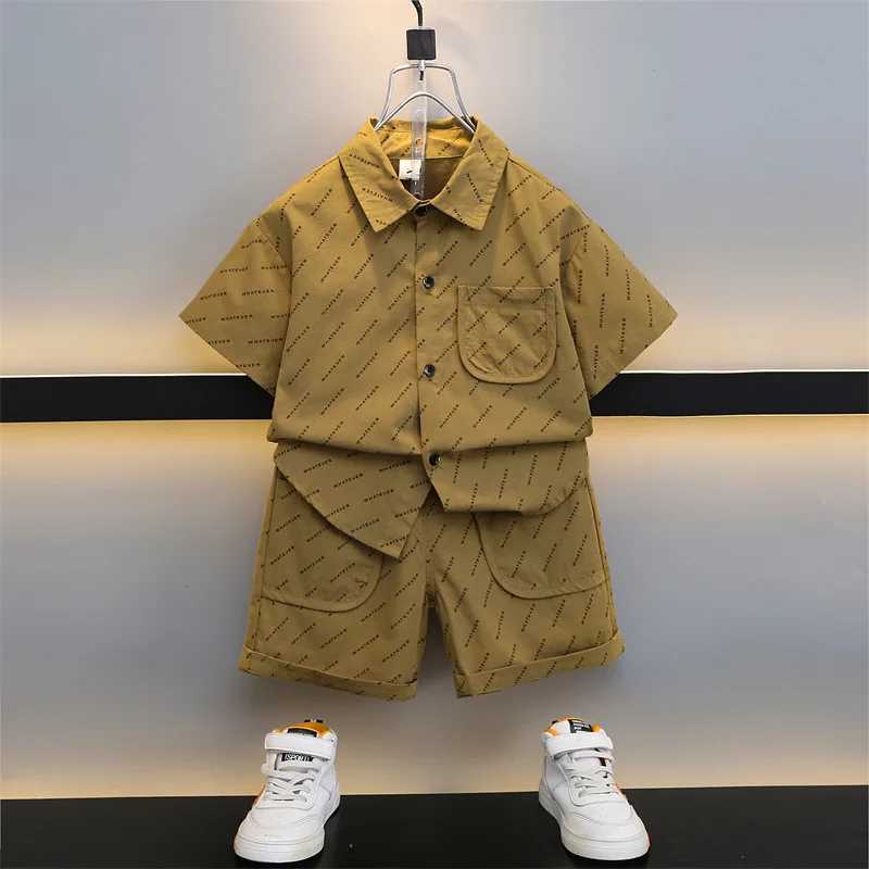 Clothing Sets Boys Summer Clothing Short-sleeved Shirt and Shorts Set 2024 Boys Literary Clothes Boys Cool Ruffian Handsome