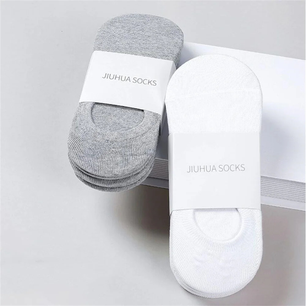 5 Pairs Classic Solid Color Low Tube Mens Cotton Socks Summer Thin Invisible Short Ankle Socks Black/White/Gray 240703