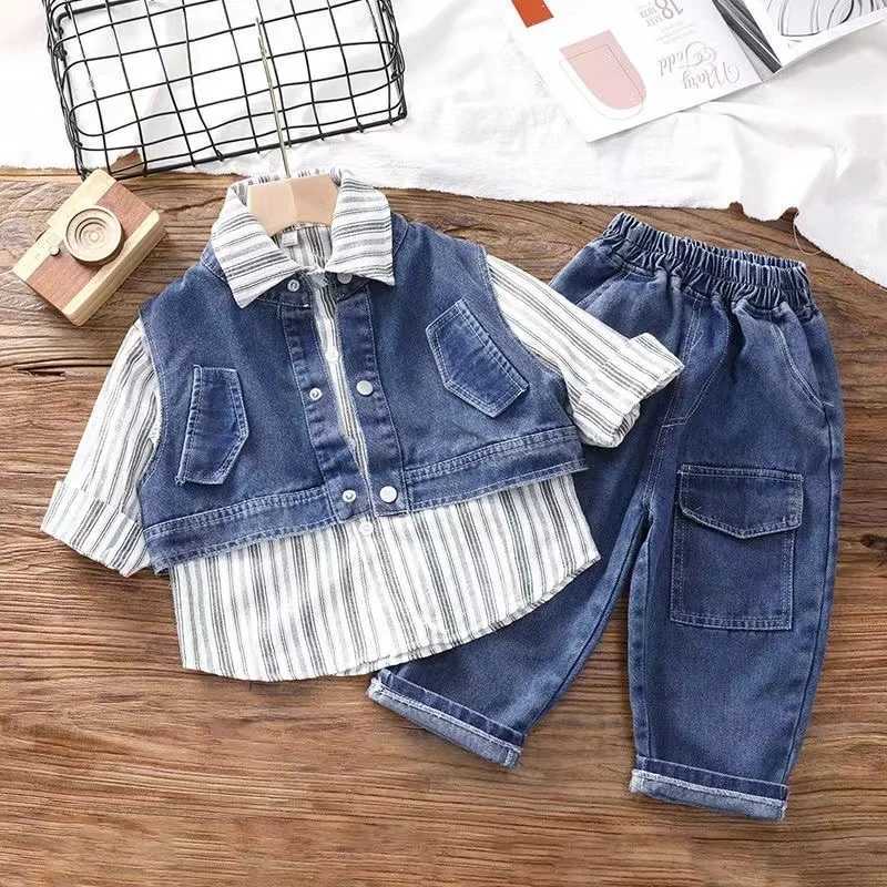 Clothing Sets New Boys and Childrens Set Tank Top T-shirt Long Pants Three piece Set 3-7t Boys Clothing Childrens Clothing Childrens Set