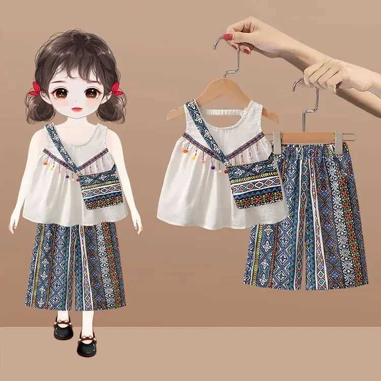 Clothing Sets Girls Suit Dopamine Wear Vest + Ethnic Style Loose Trousers 2-piece Set Outer Wear Fashionable Summer Baby Girl Thin Loungewear