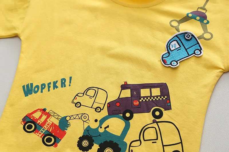 Clothing Sets Kids Baby Boys/Girls Summer Clothes Kids Cartoon Car Cotton T-shirt Denim Shorts 2Pcs Suit Childrens Wear Leisure sports Sets