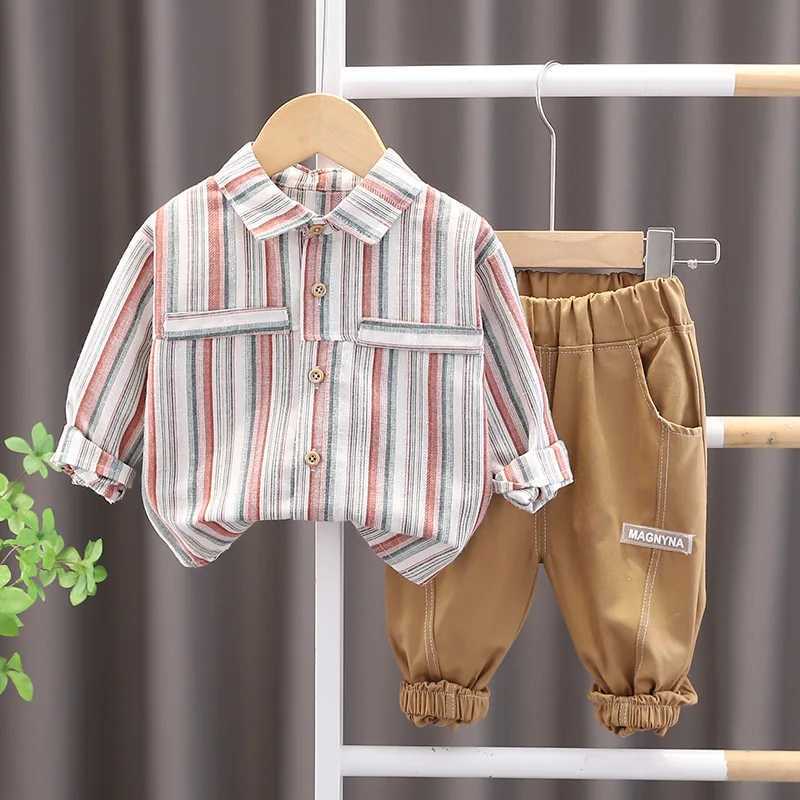 Clothing Sets Spring Autumn Boys Clothing Sets Baby Cotton Striped Plaid Shirts + Pants 2Pcs Suit For Kids Clothes Children Casual Outfits
