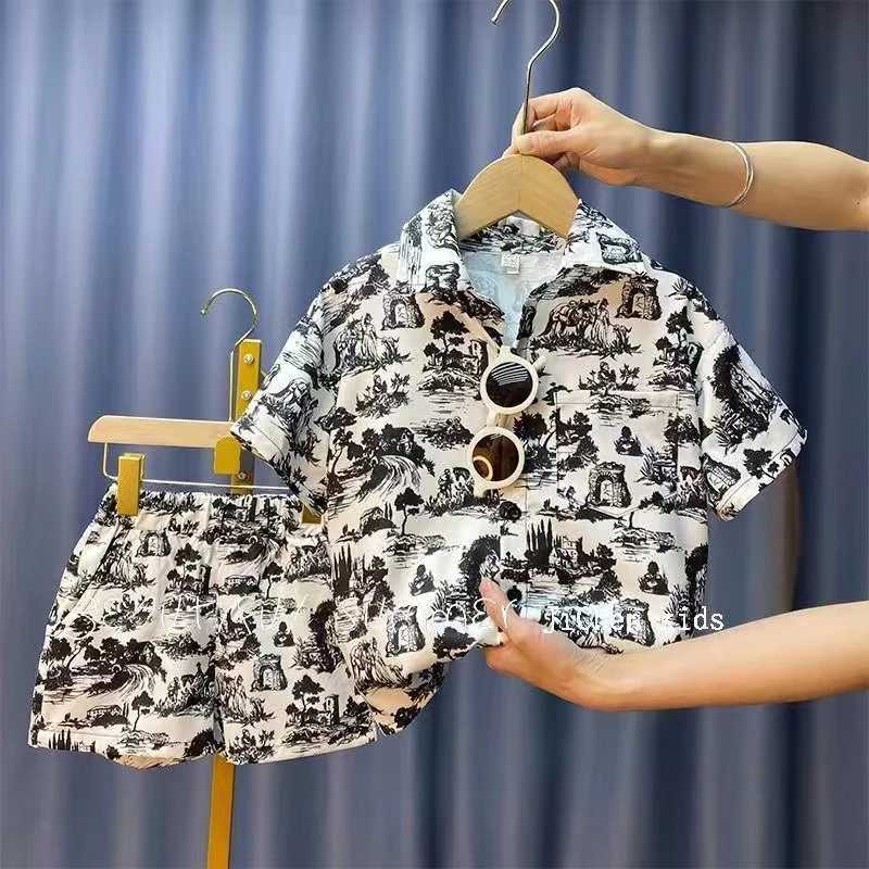 Clothing Sets Childrens Summer New Shirt set Two-piece Ultra-thin Short Sleeved Shorts Printed Handsome Baby Set Kids Outfits