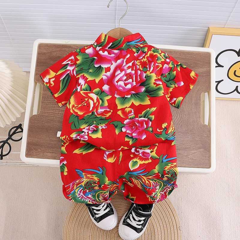 Clothing Sets New Chinese Style Summer Children Boy Girl Clothes Full Print Short Sleeve Lapel Shirts Shorts 2Pcs/Set Toddler Casual Outfits