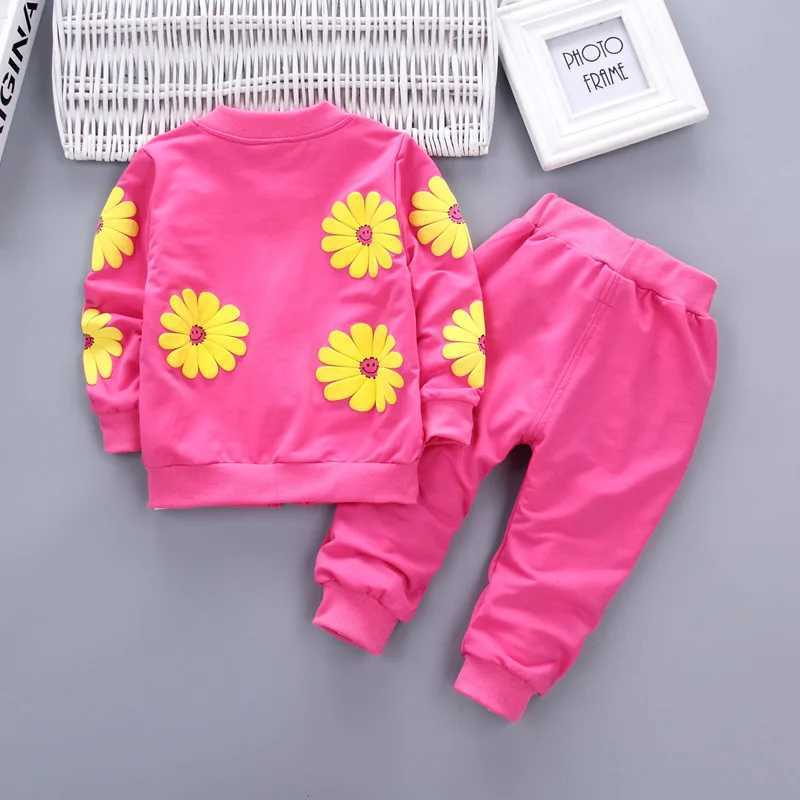 Clothing Sets Spring Autumn Baby Girl Cotton Sport Suit Toddler Kids Clothes Children Infant Flowers Hoodies Jacket Trousers Pant Casual Set