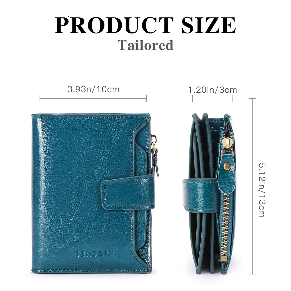 SENDEFN Casual Women Genuine Leather Wallet RFID Blocking Short Multi Function Large Capacity Zipper Coin Purse Money Clip 5191 240626