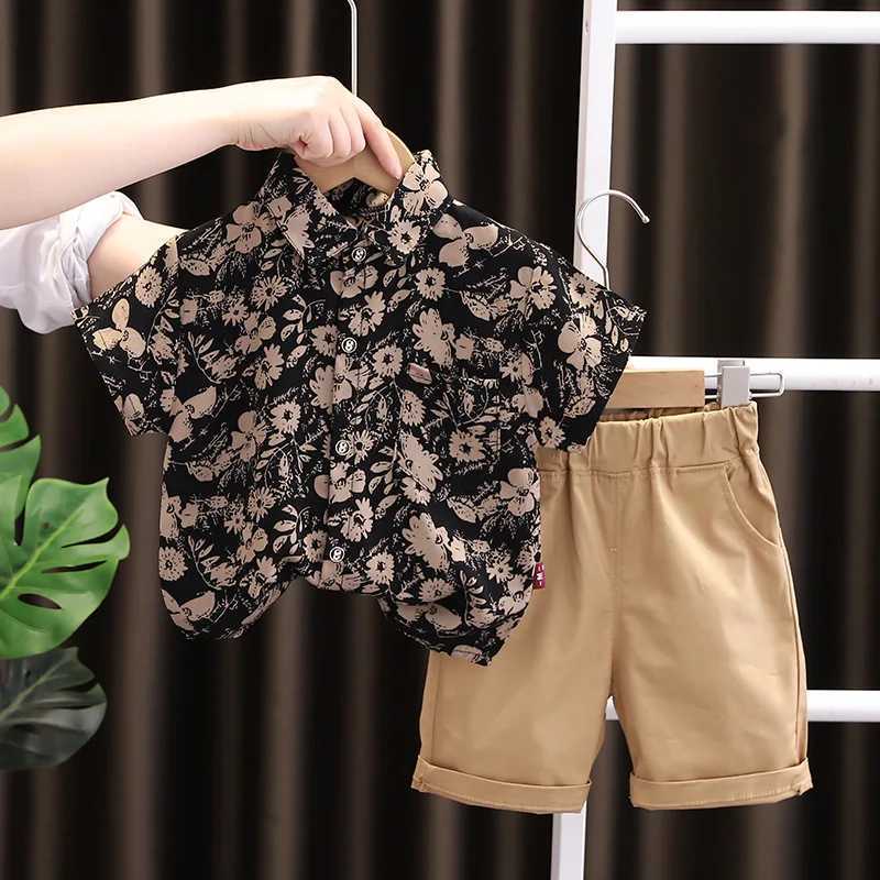 Clothing Sets Children Suit Summer Baby Boy Floral Full Print Clothes Short Sleeve Shirt Kids Clothing Children Casual Tracksuit 0-5Years