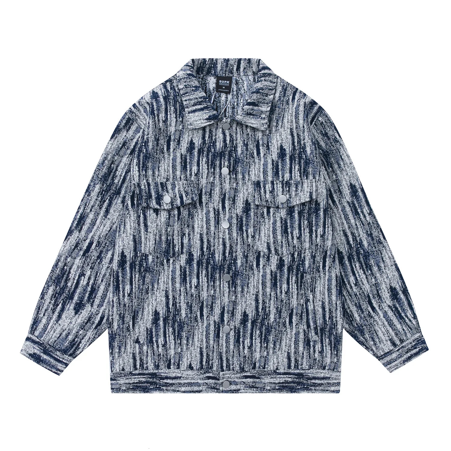 Hip Hop Tie Dye Gradient Denim Jacket Mens and Womens Oversized Casual Thick Thread Woven Jacquard Jacket European and American 240701