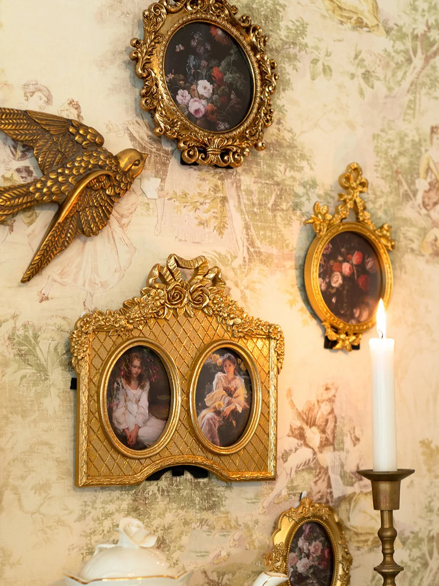 European Vintage Literary Artistic Light Relief Picture Frame Po Frame Resin Adornments Home Homestay Wall Decorations 240627