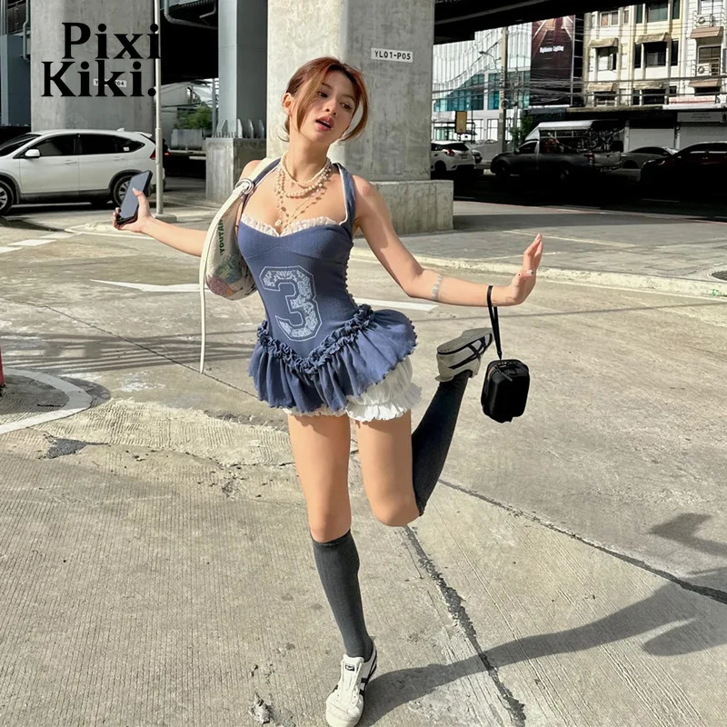 PixieKiki Y2k Girly 2 Piece Set Halter Top and Shorts Street Wear Womens Outfits Fashion Matching Short Set P33-DH27 240704