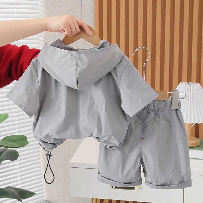 Clothing Sets 2023 Summer Baby Boys Clothing Sets Kids Zipper Hooded Jacket Shirts Shorts Bag 3Pcs Children Casual Outfits Toddler Sportswear