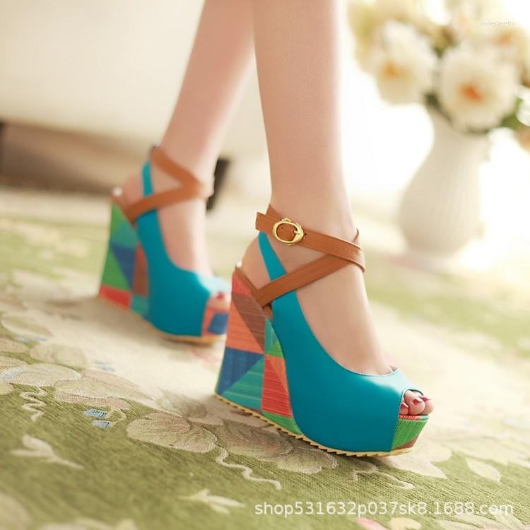 Sandals Foreign Trade Women's Shoes Fish Mouth Wedge Waterproof Table Size Code Color Matching Pattern Cross-border E-commerce For Comfort