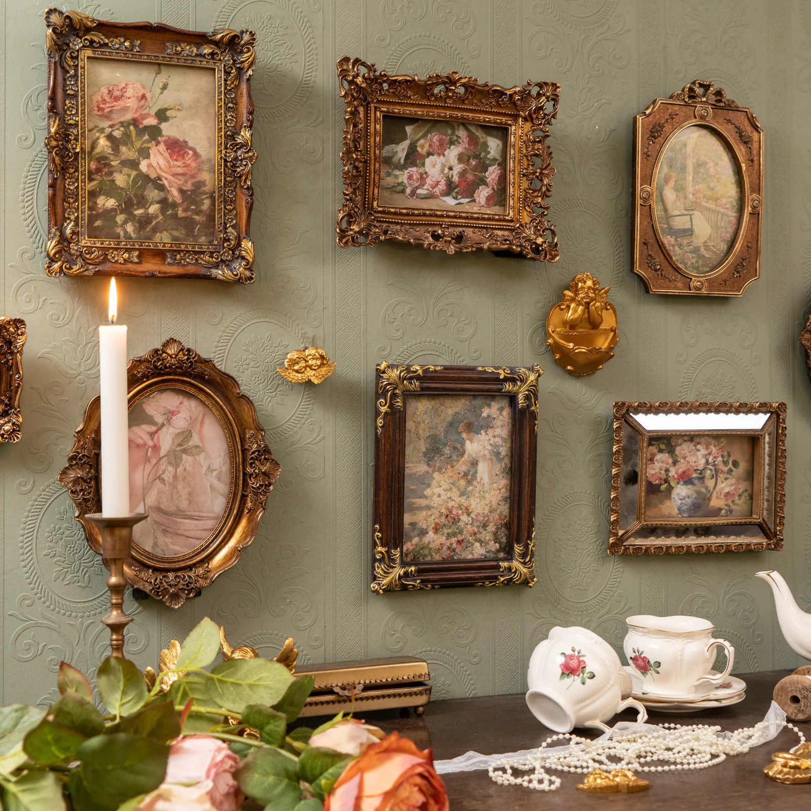 European Vintage Literary Artistic Light Relief Picture Frame Po Frame Resin Adornments Home Homestay Wall Decorations 240627