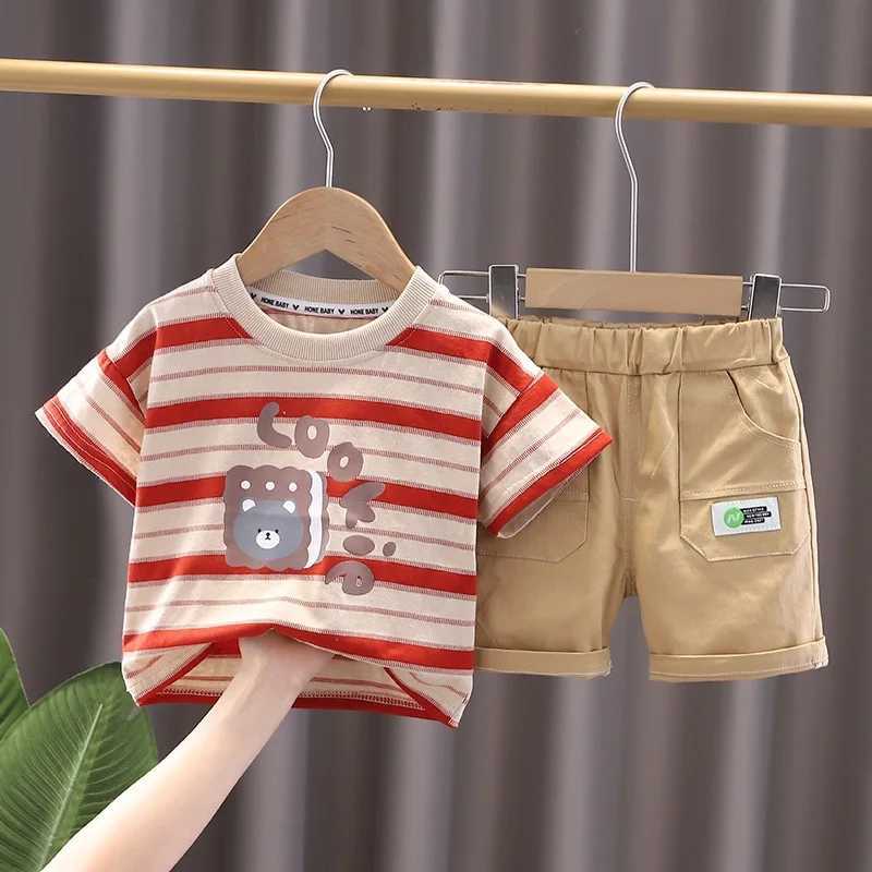 Clothing Sets Fashion Summer Kids Baby Boys Striped Suits Cartoon Bear T-Shirt+Shorts Casual Clothes Outfit Girls Clothing 2PCS/Set S7IU