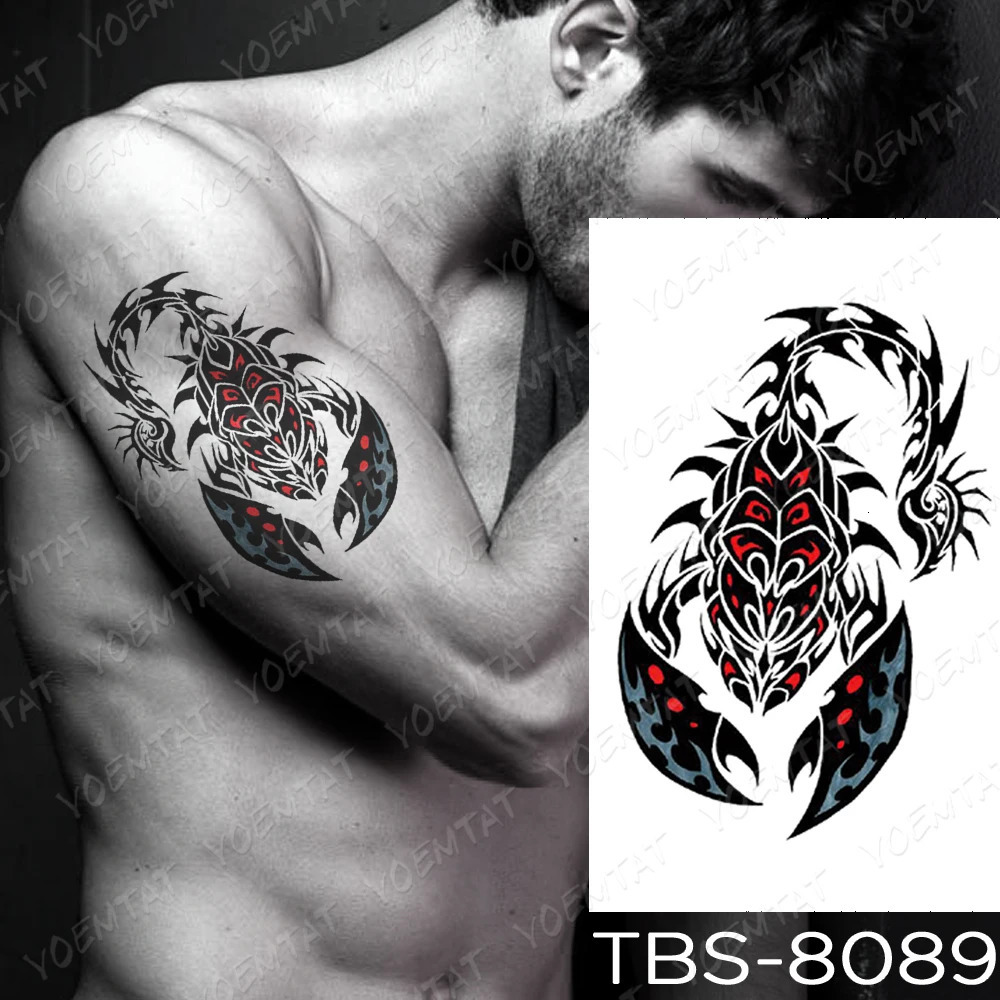 Waterproof Temporary Tattoo Sticker Dragon Wolf Scorpion Flash Tattoo Mens Black Flame Totem Body Art Transfer False Tattoo Women 240705
