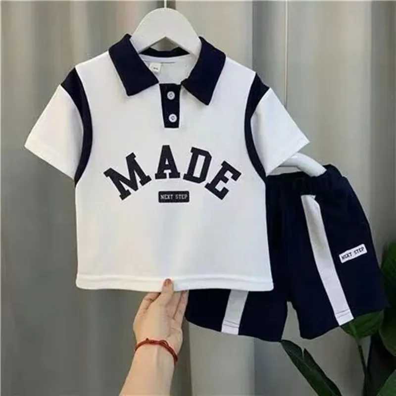 Clothing Sets Teenage Boys Clothing Set Summer Short Sleeve T-shirt Shorts Set 2023 New Baby Boys Top Pants Two Piece Set