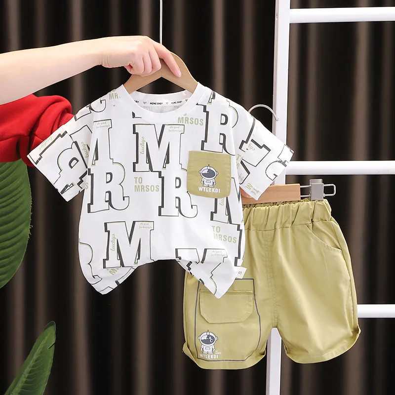 Clothing Sets Children Suit Summer Casual Clothes Baby Boys Girls Full Printe Letter T-Shirt Short 2pcs/sets Kids Toddler Suit Tracksuits