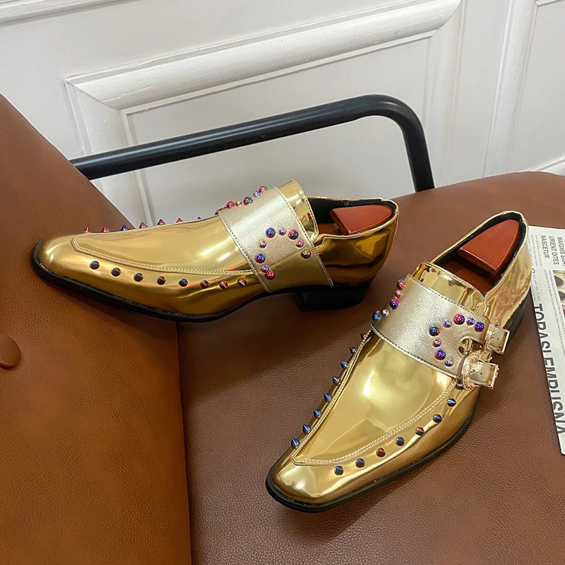 High Quality Mens Leather Shoes Gold Pointed Toe High Heel Ladies Leather Shoes Fashion Trend Casual Shoes Moccasin Shoes Loafe 240705