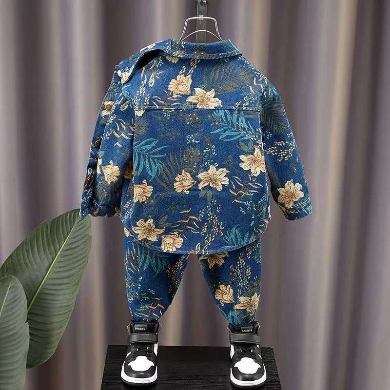 Clothing Sets Korean Suit For Boys SetsDenim Jacket+Denim Pant Autumn Two Piece Set Boys Top Clothes Set 2024 New