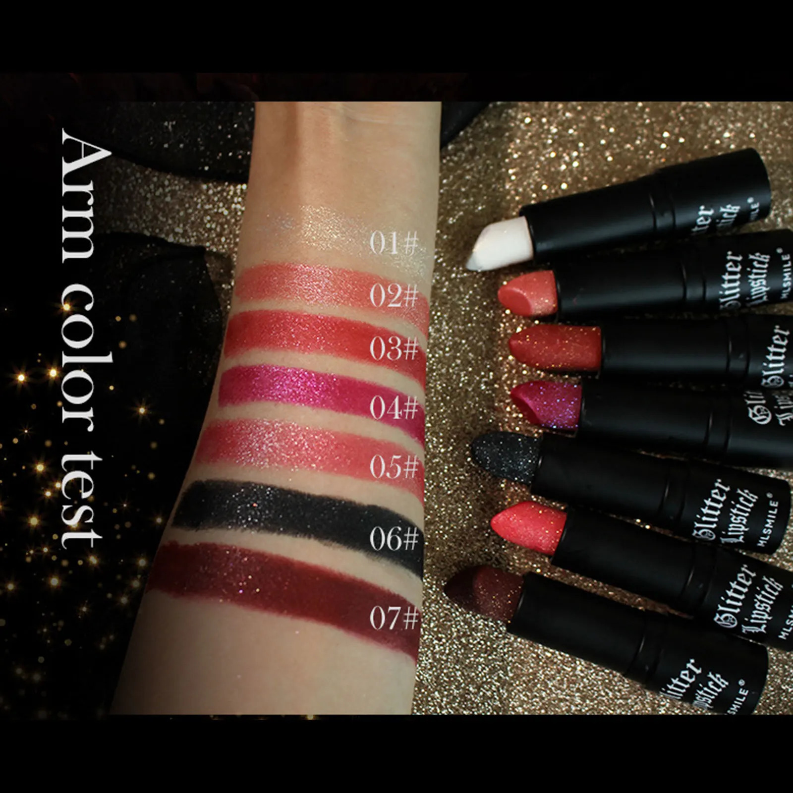 7 Colors Glitter Lipstick Waterproof Long Lasting Diamond Pearlescent Metallic Non-stick Cup Lipstick Women Lips Makeup Cosmetic o240705