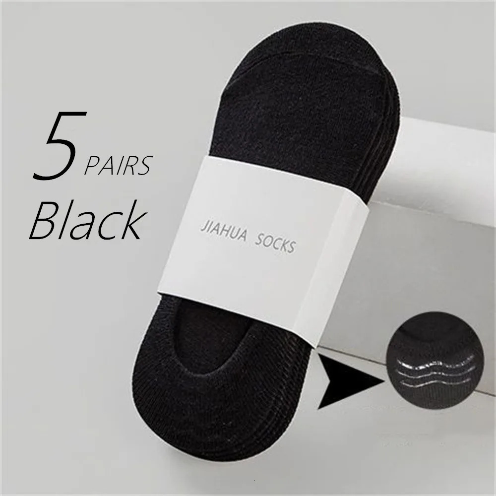 5 Pairs Classic Solid Color Low Tube Mens Cotton Socks Summer Thin Invisible Short Ankle Socks Black/White/Gray 240703