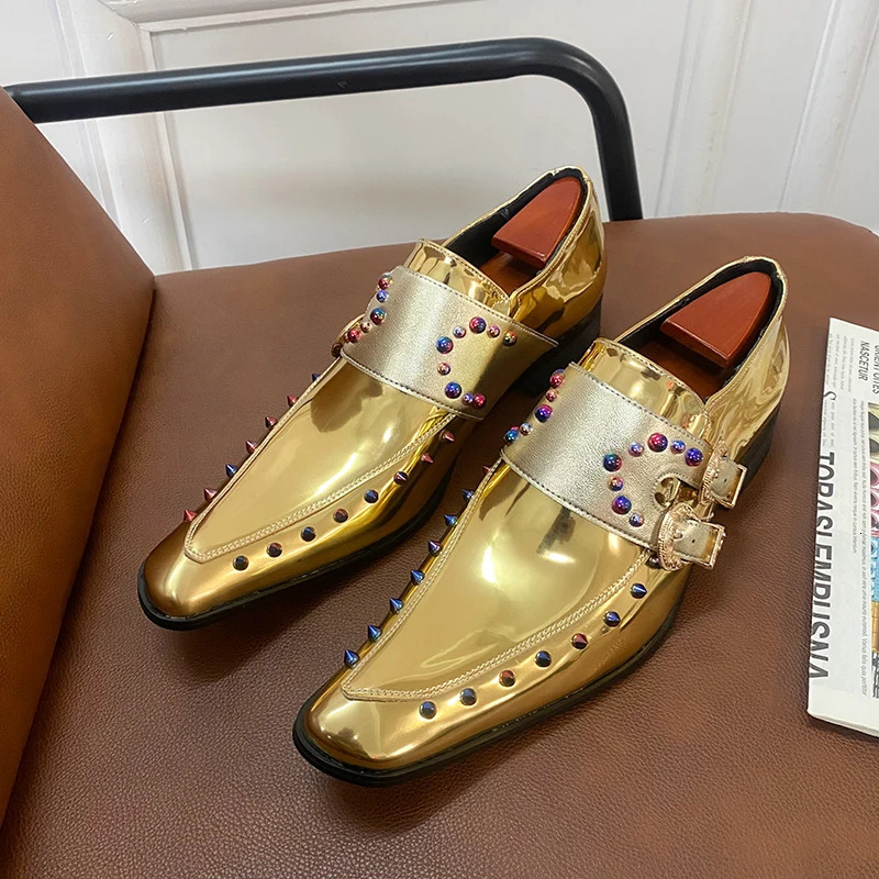 High Quality Mens Leather Shoes Gold Pointed Toe High Heel Ladies Leather Shoes Fashion Trend Casual Shoes Moccasin Shoes Loafe 240705