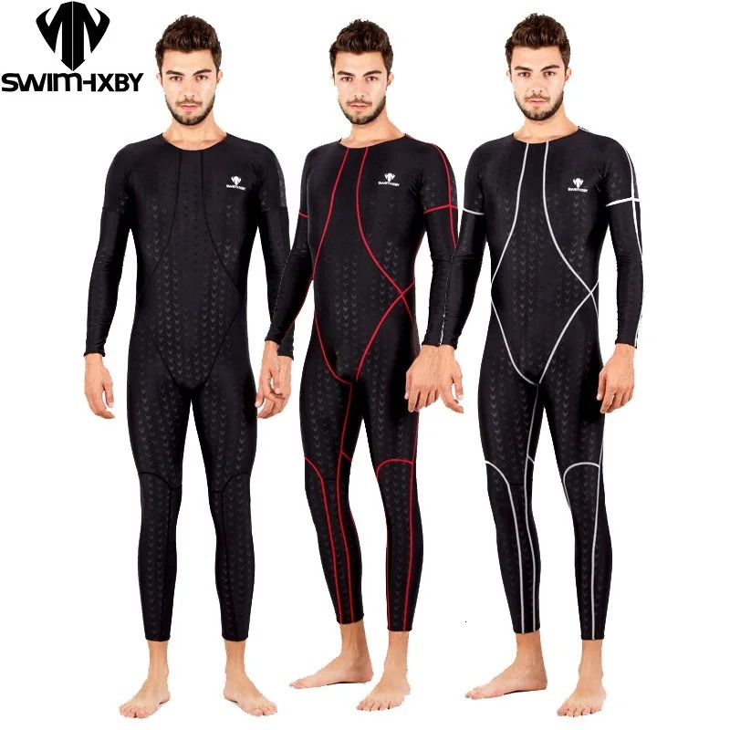 HXBY Sharkskin Full Body Bathing Suit One Piece Swimsuit Men Swimwear Mens Competition Racing Training Swimsuit Swimming Suit 240704