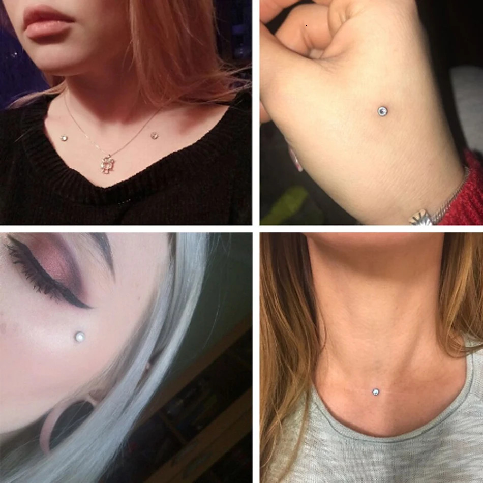1 piece of tattoo skin anchor top micro skin head surface perforation CZ gemstone skin diver skin anchor body perforation jewelry 240705