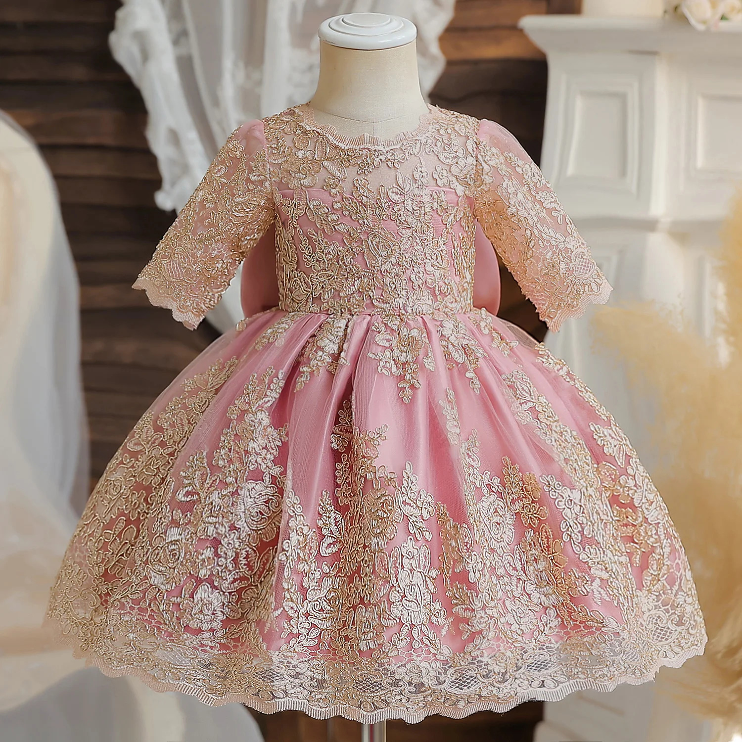 Baby Christmas Dress for Girls Toddler Kids Long Sleeve Lace 1st Birthday Clothes Little Girls Tutu Princess Wedding Party Gown 240704