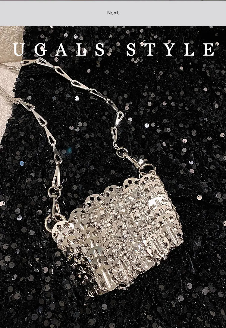 Metal sequin handmade handbag crystal sparkling Rhinestone diamond evening bag dinner party clutch wallet womens messenger bag 240704