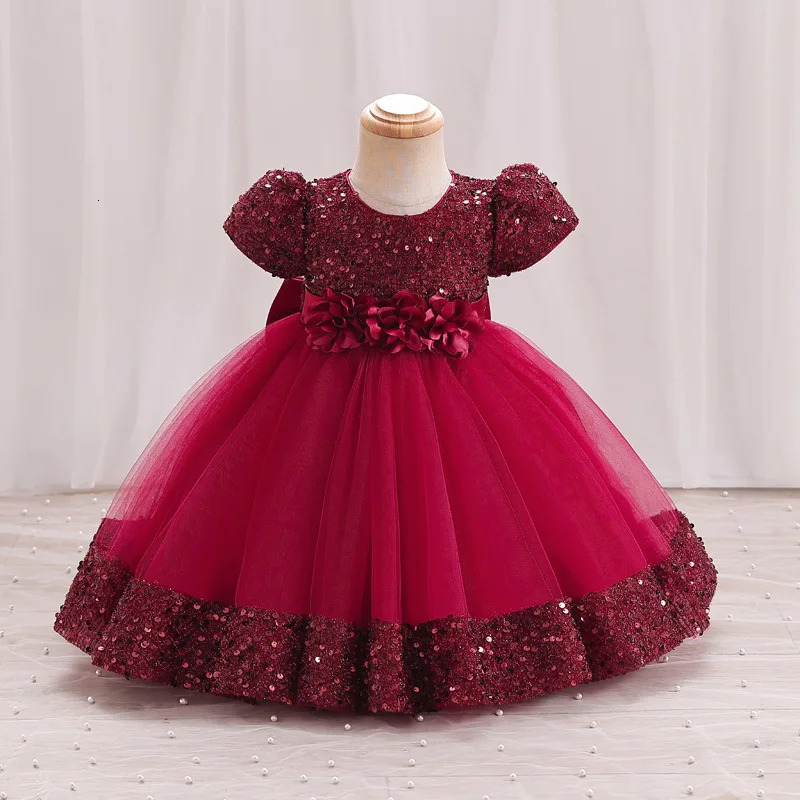 Baby Girl Sequin Dress year Christmas Party Princess Baby flower bow dress childrens birthday party Sequin Communion Dress 240704