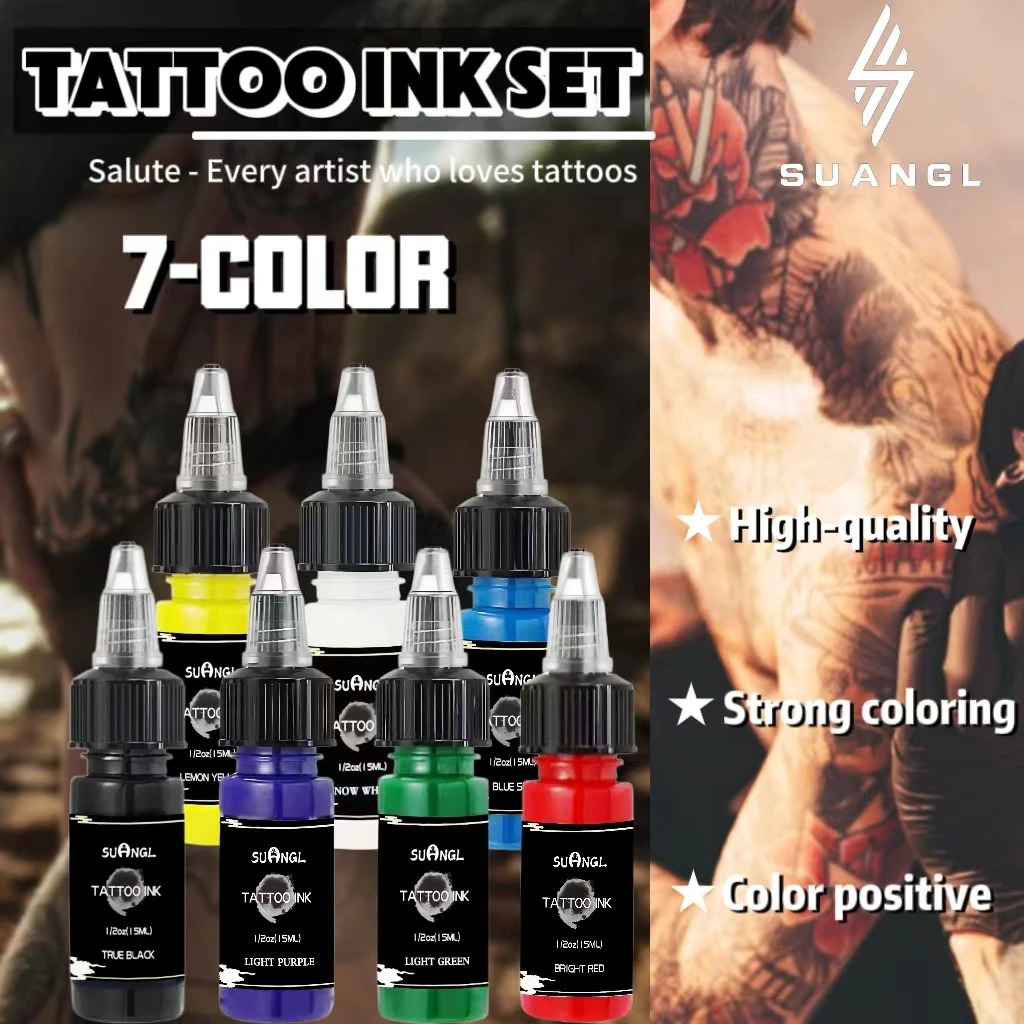 7/14 Color SUANGL Tattoo Ink Set 0.5oz 15ml Professional Tattoo Ink Suitable for Professional Tattoo Artists and Artists 240705