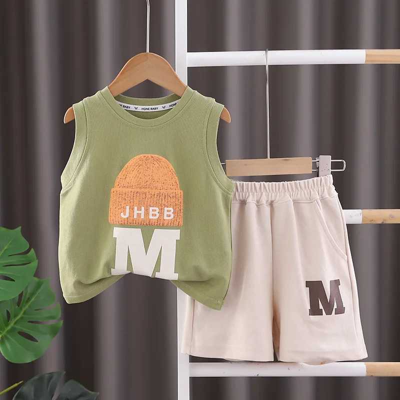 Clothing Sets New Fashion Childrens Summer Boys Vest Set Baby Boys/Girls Sleeveless Clothes T-shirts Shorts 2pcs Kids Casual Sports Set