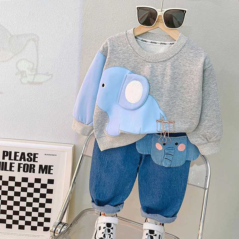 Clothing Sets Spring Autumn Fashion Baby Boys Cotton Clothing Set Cartoon Elephant Long Sleeve Sweatshirt Pants 2Pcs Suit For Kids 0-4 Years