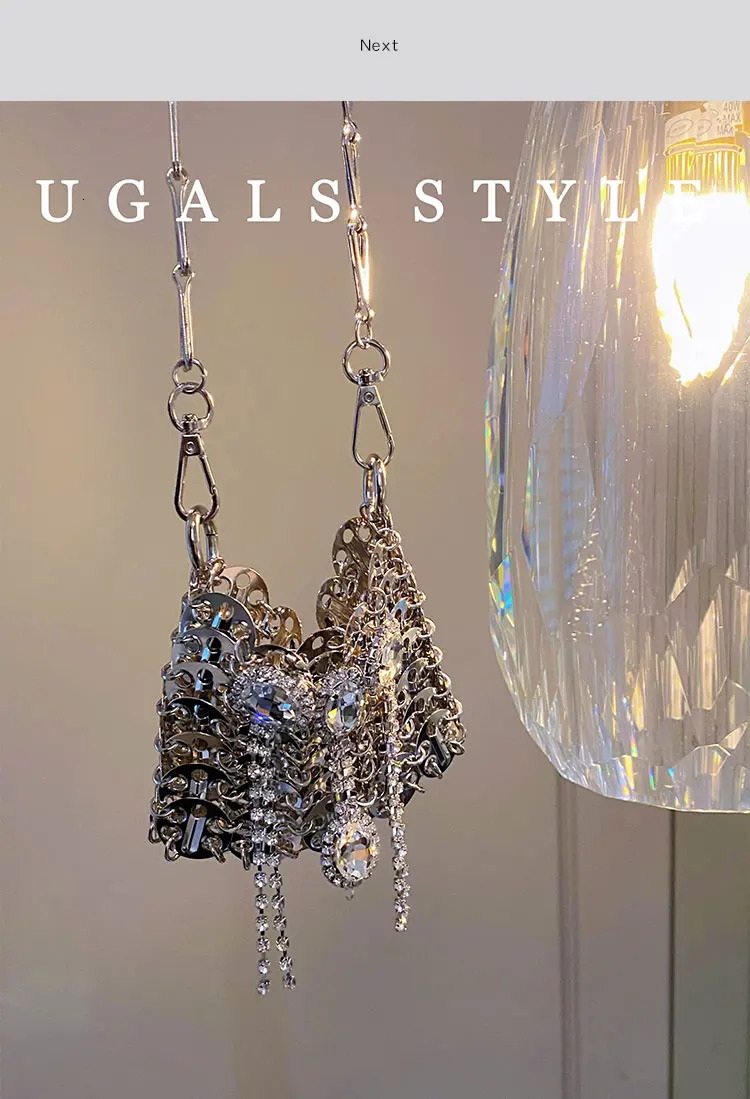 Metal sequin handmade handbag crystal sparkling Rhinestone diamond evening bag dinner party clutch wallet womens messenger bag 240704