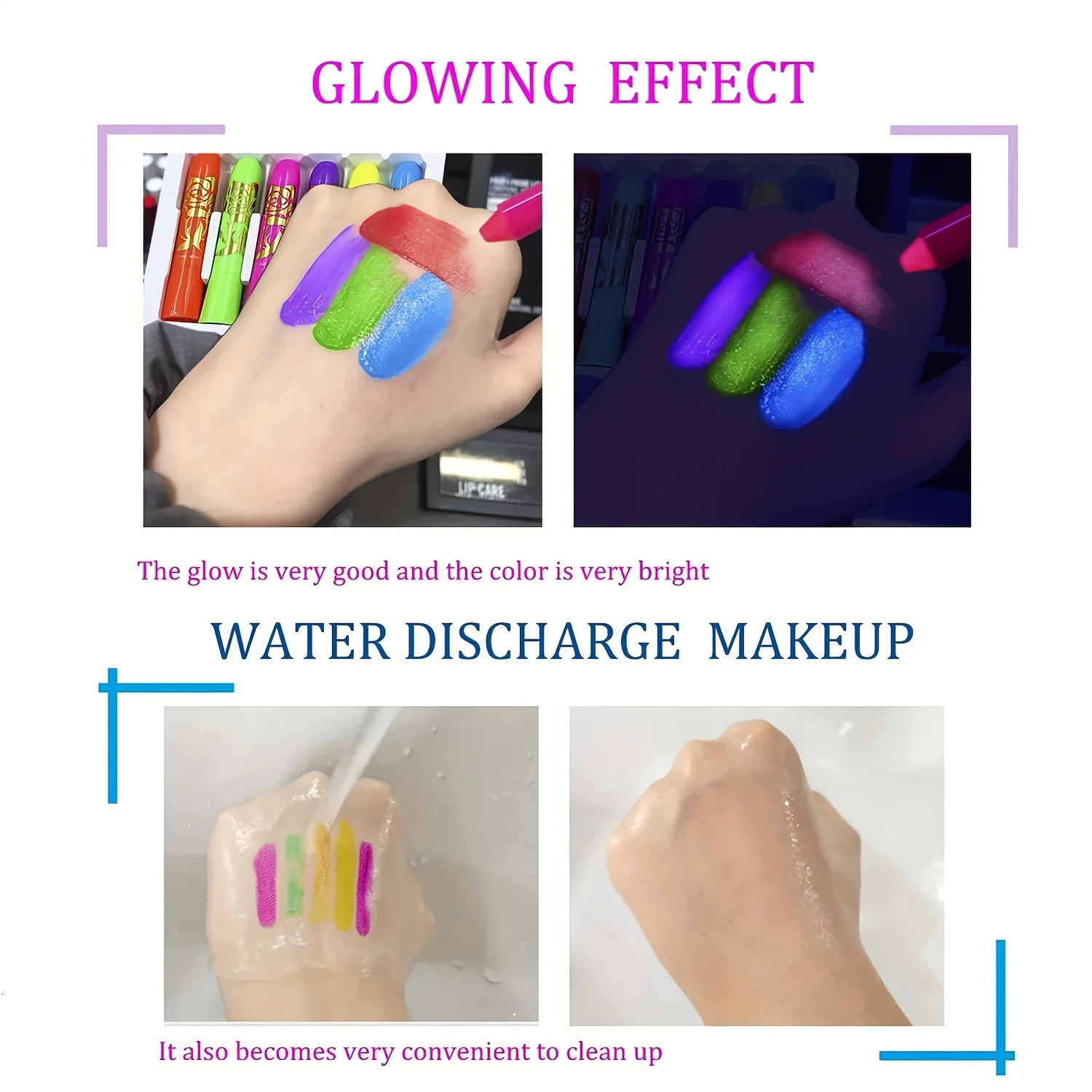 6pcs UV Black Light Face Paint Crayons Kit Neon Body and Face Makeup Sticks for Mardi Gras and Halloween Costume Parties Unisex 240705