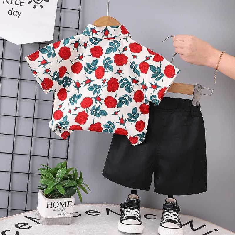 Clothing Sets New Children Baby Girls Boys Clothes Boys Full Print Roses T Shirt Short 2Pcs/Set Toddler Summer Fashion Children Clothes Suit