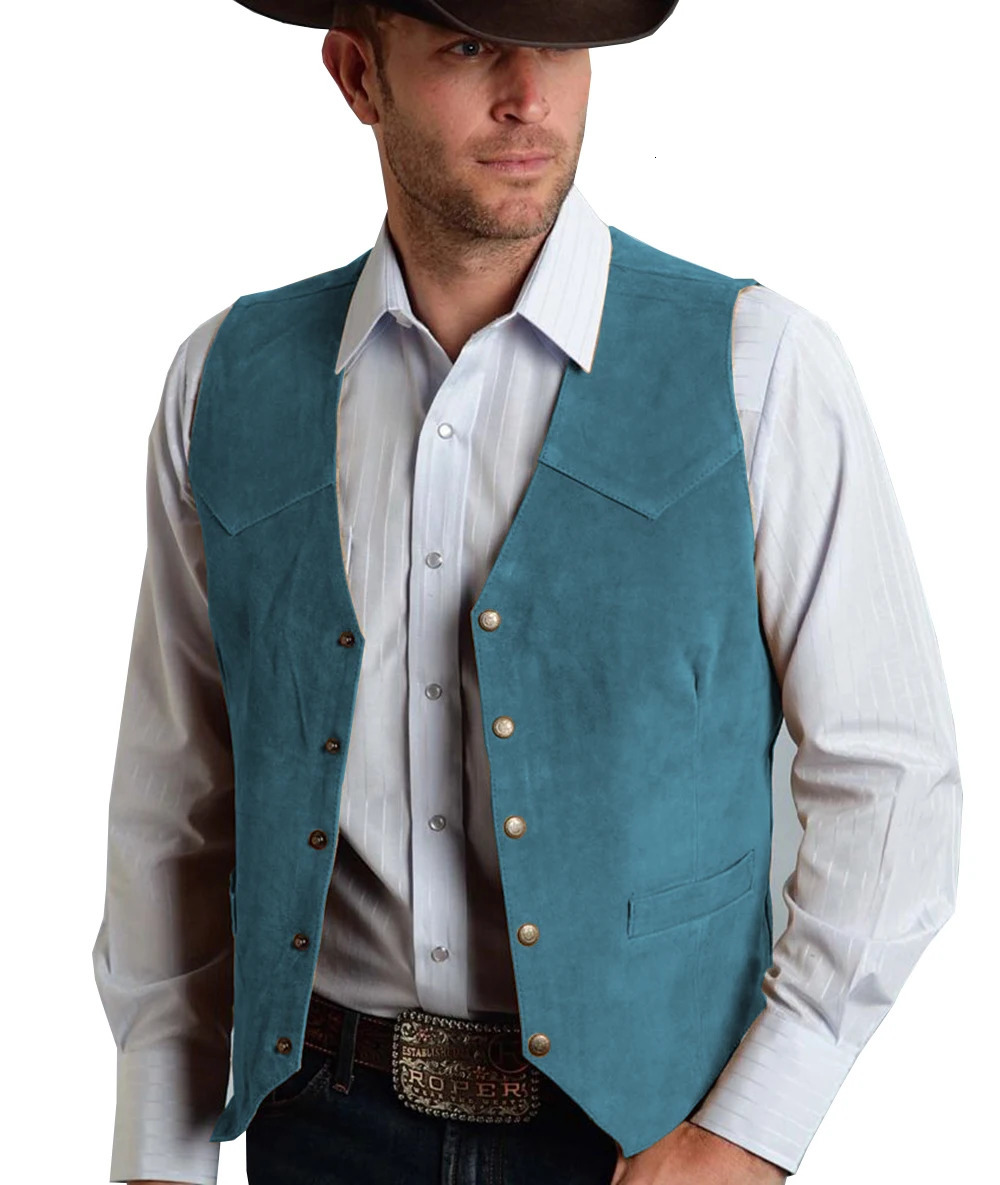 Men Vest Gold Suede Leather Gentleman Business Waistcoat Vintage Western Cowboy Regular Slim Business Banquet Men Suit Vest 240704