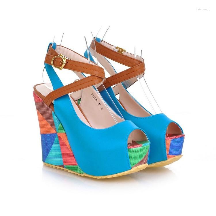 Sandals Foreign Trade Women's Shoes Fish Mouth Wedge Waterproof Table Size Code Color Matching Pattern Cross-border E-commerce For Comfort