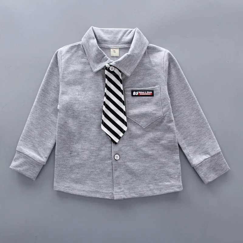 Clothing Sets Boys Solid Clothing Sets Spring Autumn Baby Cotton Long-Sleeve Tie Shirt Pants 2pcs Outfits Kids Elegant Gentleman Suit 1-4Y