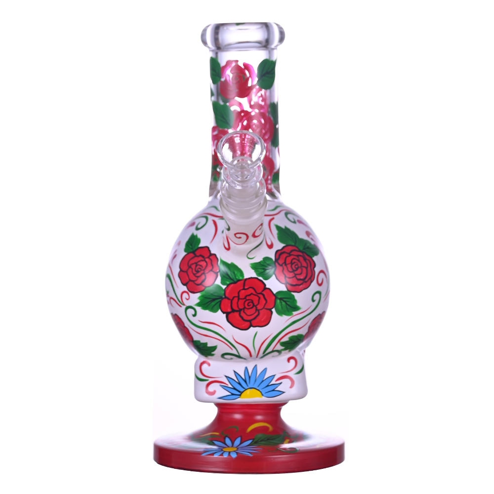 9.4in HippiesGlass,Hand Drawn Terror Skeleton Glass Beaker Bong,Cute Flower Bong,Borosilicate Glass Water Pipe,Glass Hookah,Handmade Crafts,Smoking Ac