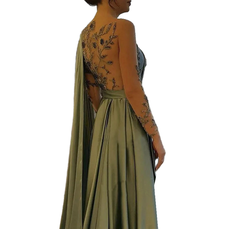 Elegant Beaded Prom Dresses Illusion Back Arabic Dubai Evening Formal Gowns Sheer One Shoulder A-e Long Pageant Reception Dress For Women 2024