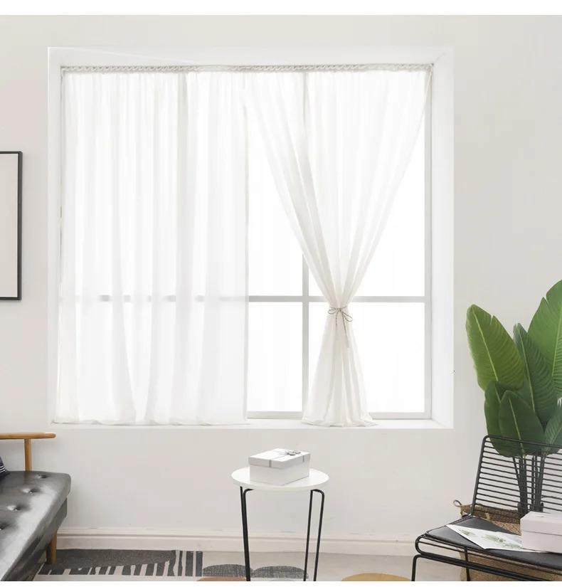 Punch-Free Semi Sheer Curtains Solid White Chiffon Curtains Self-Adhesive Weave Textured Privacy Translucent Drape for Door Window Decor 240705