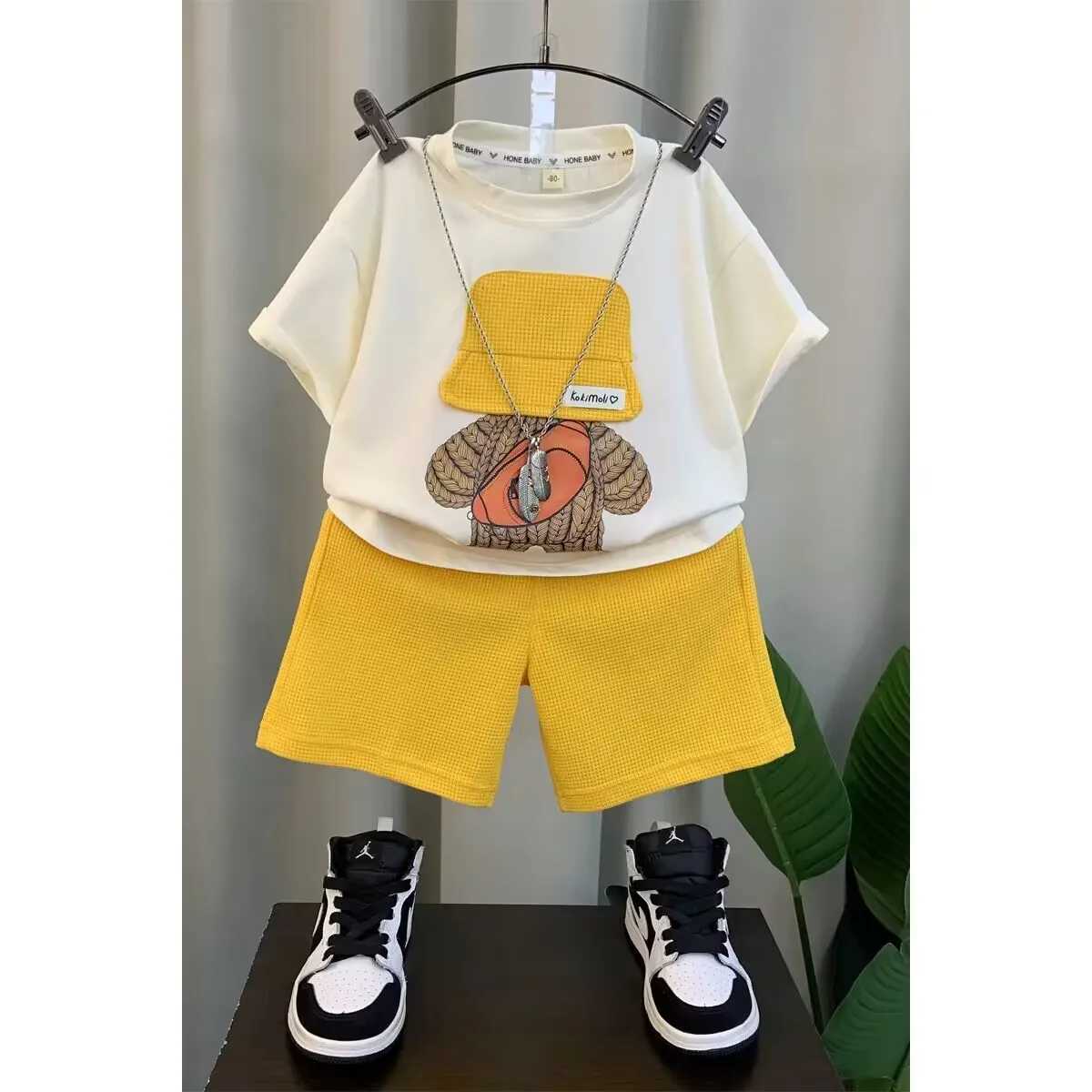 Clothing Sets Childrens Clothing Boys Summer Set 2023 New Childrens Baby Short Sleeve T-shirt Shorts Two Piece Set